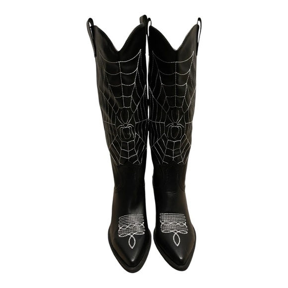 Sour puss gothic cowboy boots.  Size 7 tall spider web boots - Picture 2 of 4